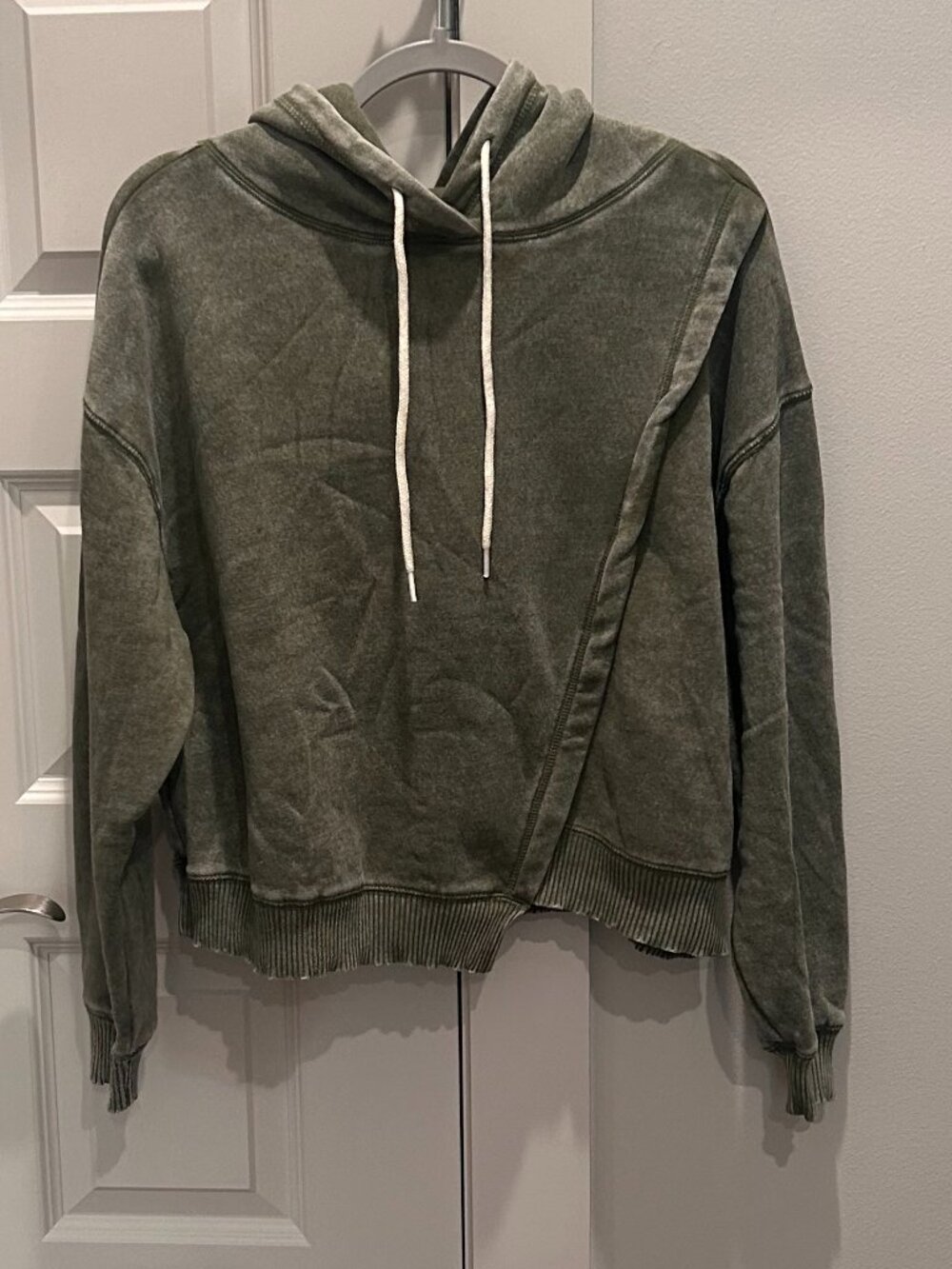 Zenana Olive Green Washed Color Cropped Hoodie Sweatshirt